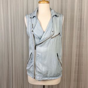 GENTLE FAWN Lightweight Chambray Moto Vest - XS